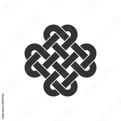 Ancient celtic knot icon. Interlaced loops as a symbol of eternity. Quadruple Solomon's knot. Decorative endless intertwined motif. Infinity idea. Old ornament. Vector illustration, flat, clip art. 