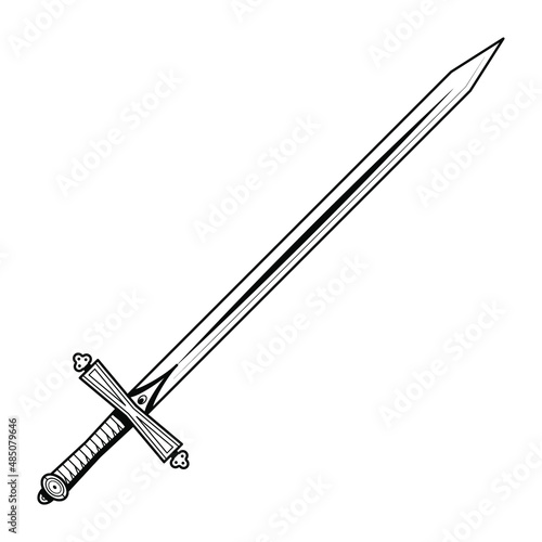 Abstract Black Simple Line Metal Sword Blade Weapon Doodle Outline Element Vector Design Style Sketch Isolated On White Background Illustration For War, Battle