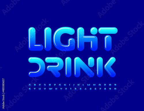 Vector creative sign Light Drink with gradient Blue Font. Abstract trendy Alphabet Letters and Numbers set