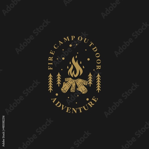 Bonfire Camp fire flame badge vintage retro logo design