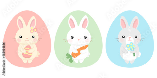 Set of cute cartoon easter bunnies. Vector illustration