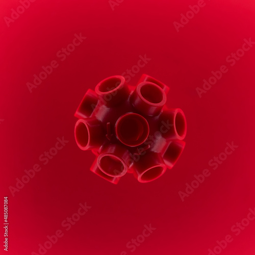 Symbol of red virus element on red background. Easy since education