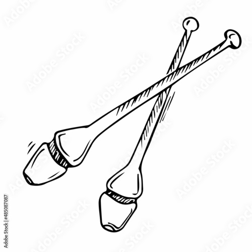 Vector doodle gymnastic clubs icon. rhythmic gymnastic equipment