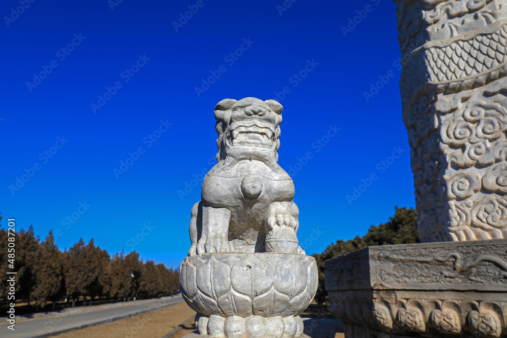 Rock lions are carved in the eastern tombs of the Qing Dynasty, China