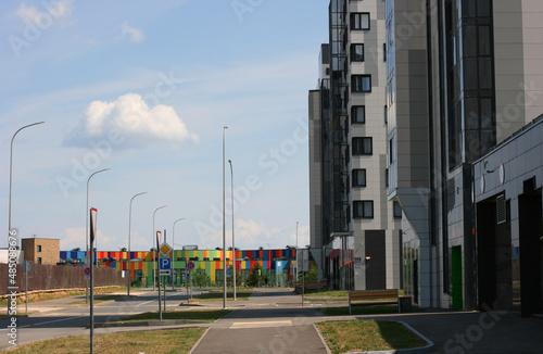Innopolis, Russia - June 11, 2018: Modern building in It-village in Kazan district. Innopolis city in Republic of Tatarstan. Residential buildings in Innopolis.