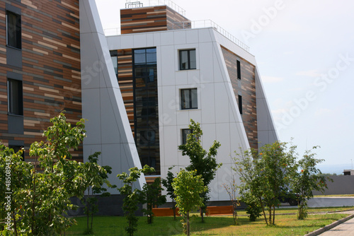 Innopolis, Russia - June 11, 2018: Modern building in It-village in Kazan district. Innopolis city in Republic of Tatarstan. Residential buildings in Innopolis. photo