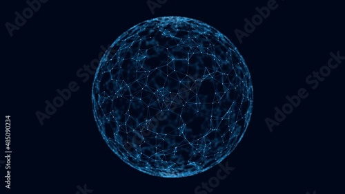 Abstract sphere. Network of dots and lines. Abstract digital background. 3d rendering. 4K video. Seamless loop.