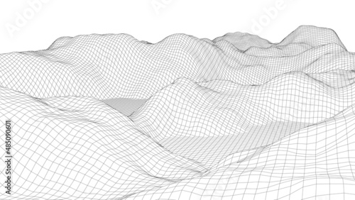 Vector landscape of lines. Wireframe concept of mountains. Technology background. Big Data.