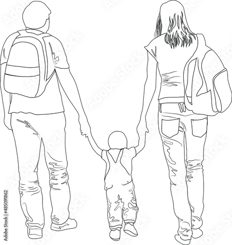 Image of a young family walking with a child