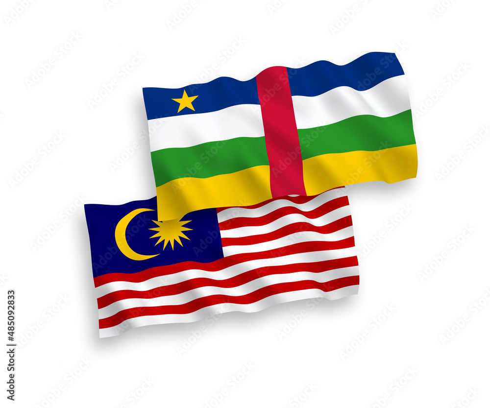 Flags of Central African Republic and Malaysia on a white background
