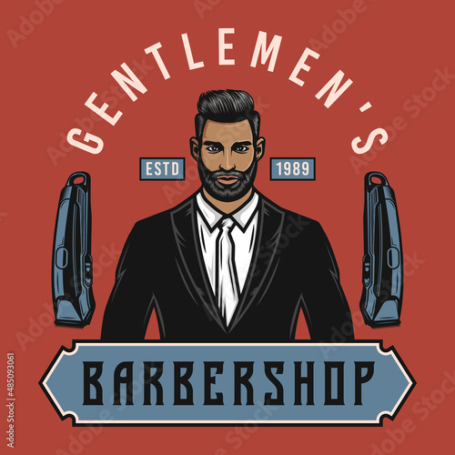 Gentlemen barbershop emblem with clippers