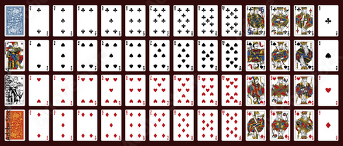 52 playing cards with jokers - Poker playing cards, full deck.