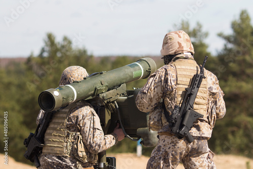 Print op canvas Military rocket , Military training, fighting, fighting, war, shooting big guns , Soldiers game on military training ground ( battle camp )