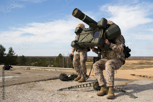 Принти на полотні Military rocket , Military training, fighting, fighting, war, shooting big guns , Soldiers game on military training ground ( battle camp )