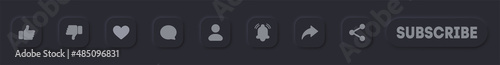 Social media buttons set in Neumorphic style. UI design for Apps, Websites, Interfaces, Social Media