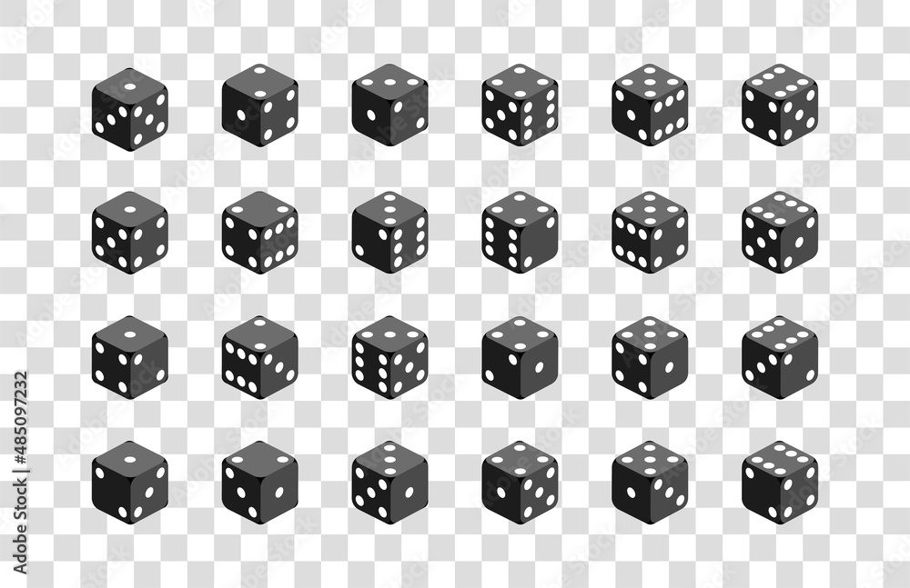 Dice combination set. Dice in black color on transparent background. Dice for gambling. Vector EPS 10. Dice combination set. Dice in black color on transparent background. Dice for gambling. Vector EPS 10.