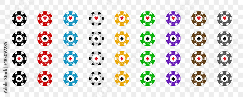 Poker chips set for gambling games. Flat design. Vector EPS 10