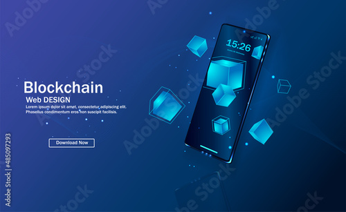 Blockchain. Illustration of the concept of blockchain mining Abstract background of digital cryptocurrency. Modern vector illustration.