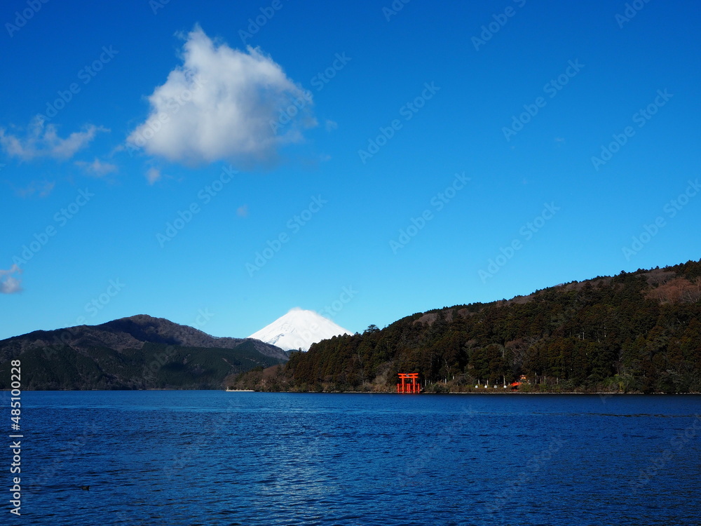 the famous landscape of Lake Ashi in hakone, Japan