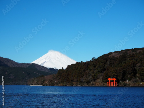 the famous landscape of Lake Ashi in hakone, Japan