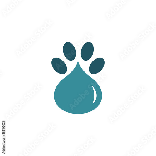 Paw and waterdrop combination in white background, vector logo design editable