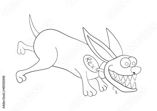 Rabid dog isolated on white background. Domestic pet. Vector illustration