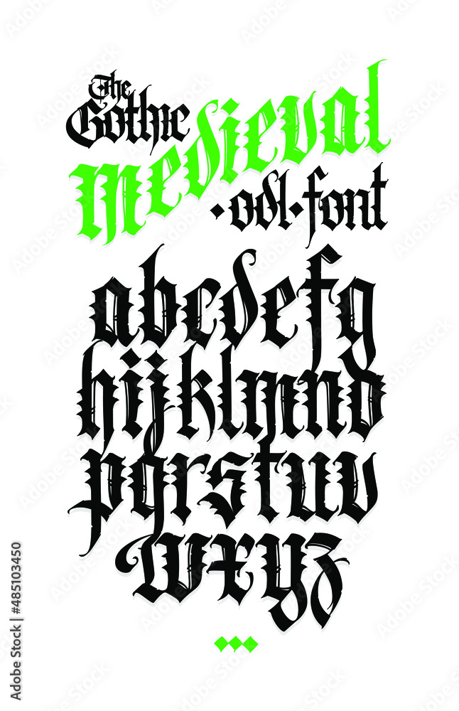 Gothic alphabet. Vector. Medieval latin white letters on a black ...