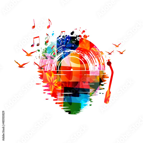 Colorful LP vinyl record disc for live jazz, blues, rock concert events, music festivals and shows, party flyers, invitations, banners. Musical poster for summer beach party vector illustration