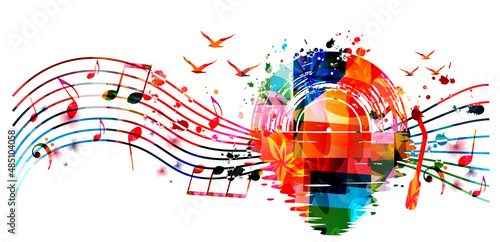 Colorful LP vinyl record disc for live jazz, blues, rock concert events, music festivals and shows, party flyers, banners. Musical poster for summer beach party with musical notes vector illustration