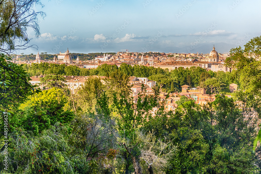 Aerial view of Rome from Janiculum Hill, Italy