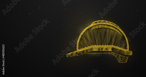Yellow construction helmet. Hard hat safety. Wireframe line, and triangle design. 3d model. Vector illustration