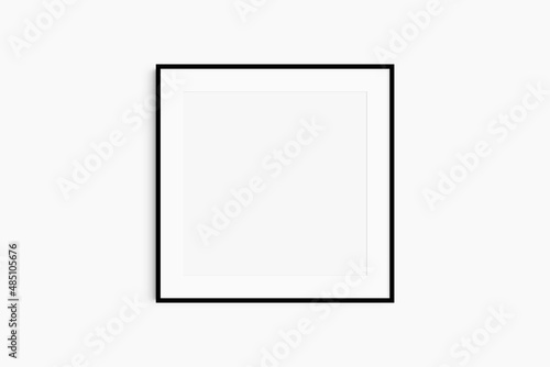 Frame mockup 1:1 square. Single thin black frame mockup. Clean, modern, minimalist, bright. Square frame mockup with a mat opening.