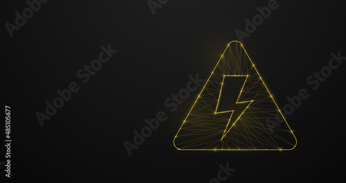 Yellow triangle high voltage sign. Wireframe line, and triangle design. 3d model. Vector illustration
