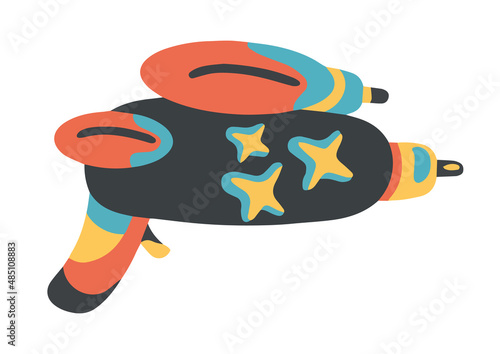 Blaster flat icon. Laser blaster gun icon on white background. Futuristic space weapon. Cosmic army raygun equipment. Virtual reality shooting device vector illustration