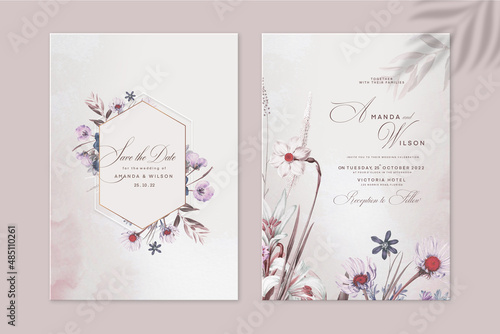 Floral Wedding Invitation Template with Brown Flower