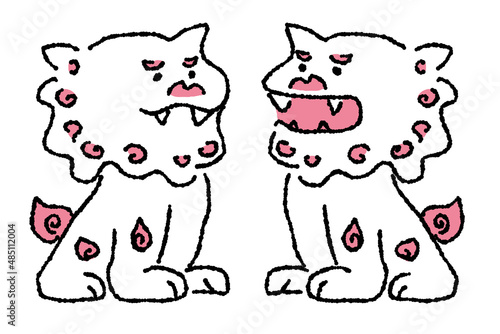 シーサー　沖縄　手描き　シンプルカラー　イラスト素材