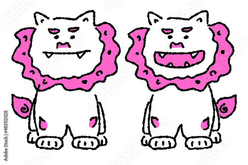 シーサー　沖縄　手描き　シンプルカラー　イラスト素材