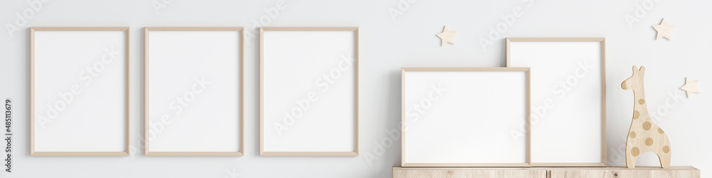 frame mockup banner, minimalist kids room mockup, 3d render frame mockup banner, minimalist kids room mockup, 3d render