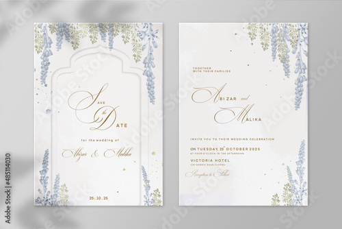 Islamic Wedding Invitation Template with Blue and Green Flower