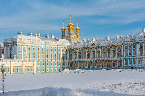 Resurrection church of Catherine palace in winter, Pushkin, Saint Petersburg, Russia photo