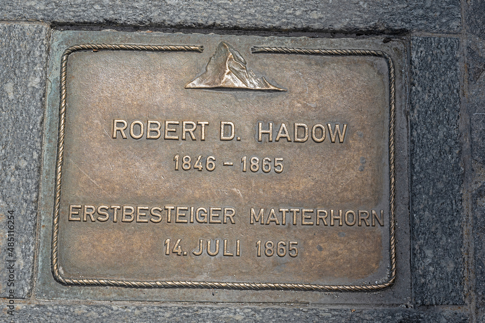 Gedenktafel für Erstbesteiger des Matterhorns, Zermatt, Kanton Wallis, Schweiz Gedenktafel für Erstbesteiger des Matterhorns, Zermatt, Kanton Wallis, Schweiz
