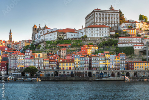 Porto, Portugal old town skyline from across the Douro River at sunrise