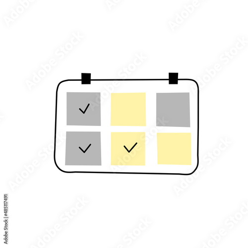 Blank paper notes on kanban board. Project development icon.