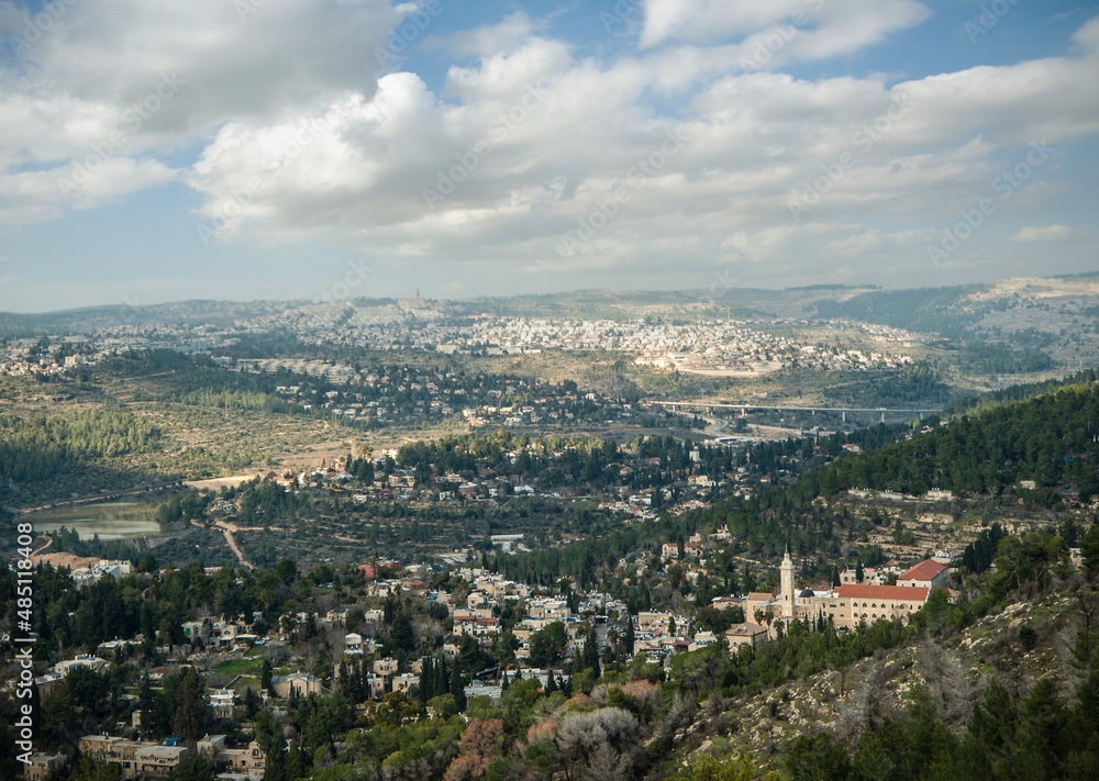 Panorama of mountains  near village Ein Kerem, Jerusalem. Israel.