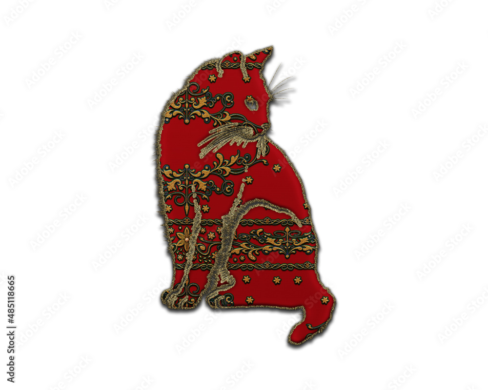 Cat Kitten Pet symbol Indian Red Sari Saree icon logo illustration