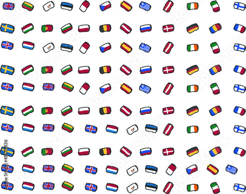 Seamless Pattern made from Flags of European Countries. France Italy Hungary Spain Belgium Germany Switzerland Turkey Austria Greece