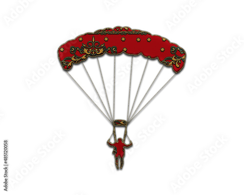 Parachute Skydiving symbol Indian Red Sari Saree icon logo illustration