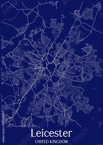 Dark Blue map of Leicester United Kingdom. photo