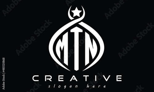 MTN three letters monogram curved initial logo design, geometric oval creative modern logo, vector template