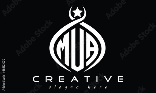 MUA three letters monogram curved initial logo design, geometric oval creative modern logo, vector template
